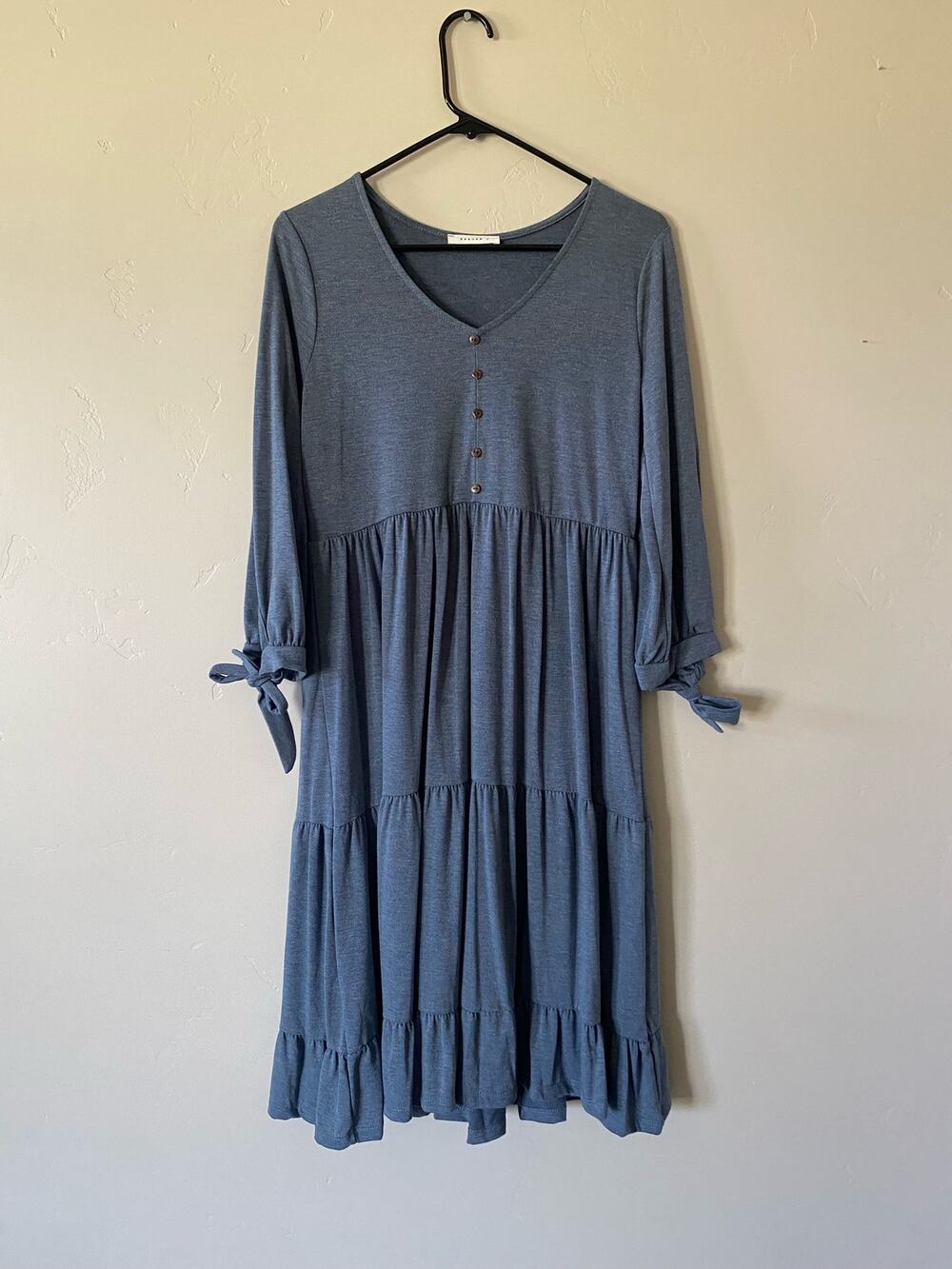 Reborn J Blue Tiered Midi Dress Sz M- Business Casual Teacher Office Made in USA